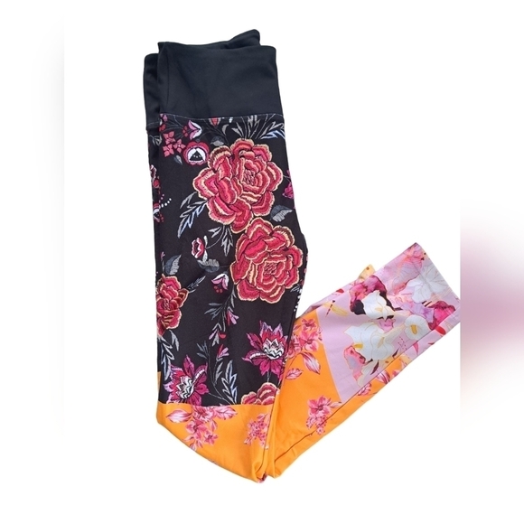 NANETTE LEPORE colorful black orange floral crop leggings tights bohemian SM - Picture 3 of 7